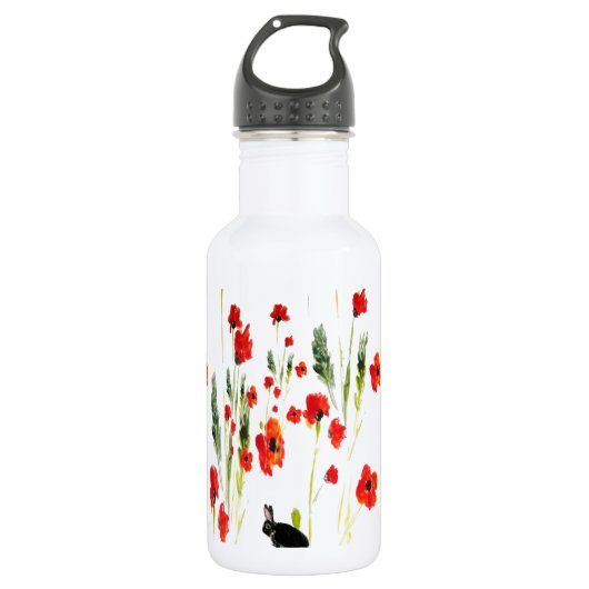 Poppy Flowers Bunny Rabbit Waterfles (Voorkant)