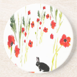 Poppy Flowers Bunny Rabbit Zandsteen Onderzetter