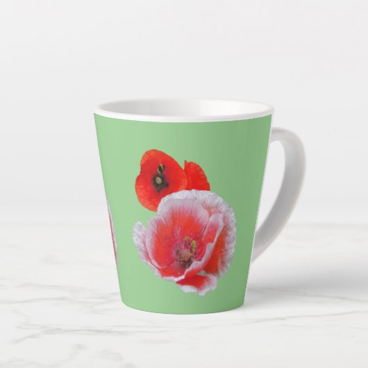 Poppy Flowers Close up Cust. Green Latte Mok (Rechterhoek)