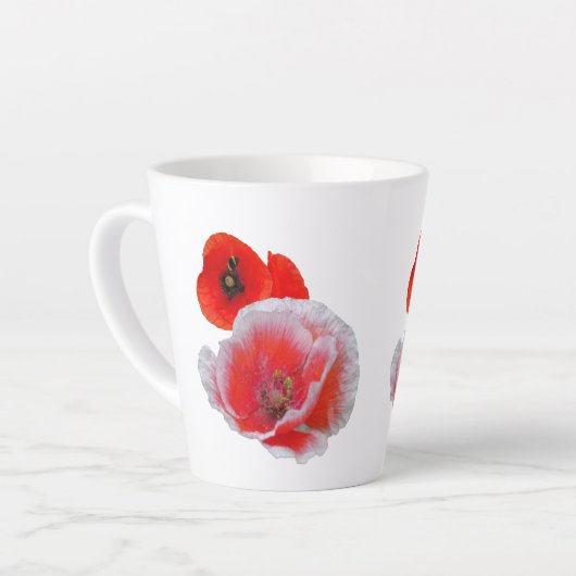 Poppy Flowers Close-up Cust. Witte latte Mok (Linkerhoek)