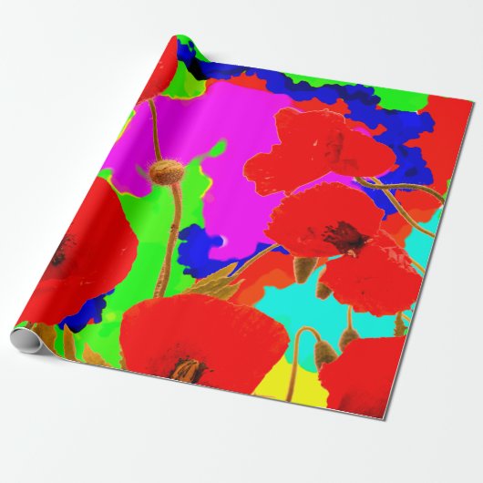 Poppy Flowers Colorful Bright Art Floral Abstract Cadeaupapier (Uitgerold)