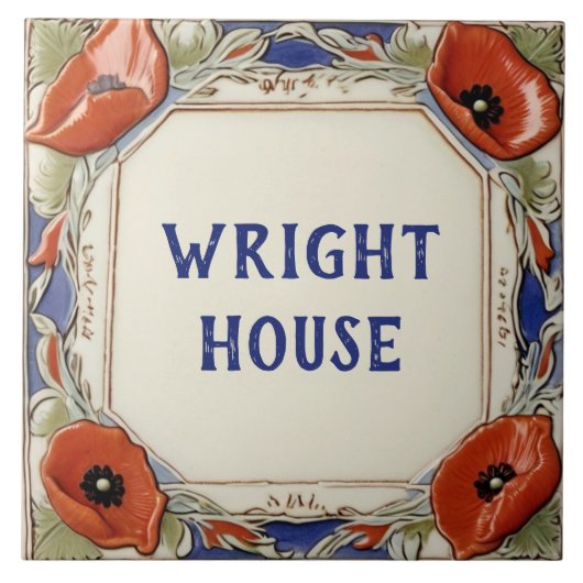 Poppy Flowers Custom House Naam Bord Teken Plaque Tegeltje (Voorkant)