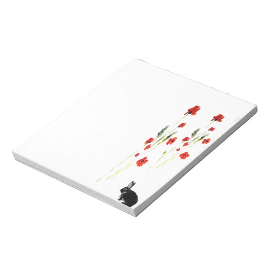 Poppy Flowers Cute Bunny Rabbit Notitieblok (Linkerzijde)
