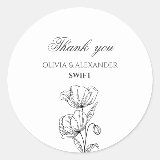 Poppy Flowers eenvoudige elegante bruiloft sticker (Voorkant)