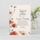Poppy Flowers en Sweet 16 verjaardagsfeestje Kaart (Staand voorkant)