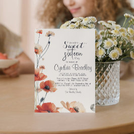 Poppy Flowers en Sweet 16 verjaardagsfeestje Kaart