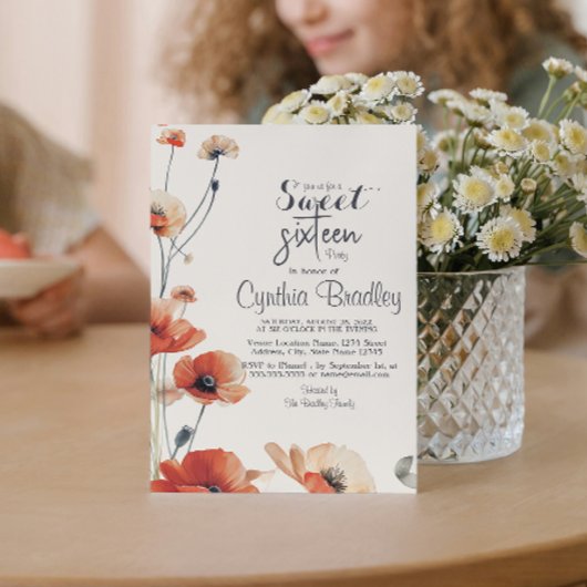 Poppy Flowers en Sweet 16 verjaardagsfeestje Kaart