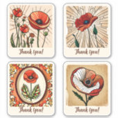 Poppy Flowers Groovy Retro gepersonaliseerd Sticker (Voorkant)