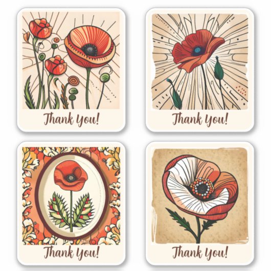 Poppy Flowers Groovy Retro gepersonaliseerd Sticker (Voorkant)