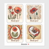 Poppy Flowers Groovy Retro gepersonaliseerd Sticker (Vel)