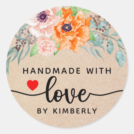 Poppy Flower's handgemaakt met Love Classic Round  Ronde Sticker (Voorkant)