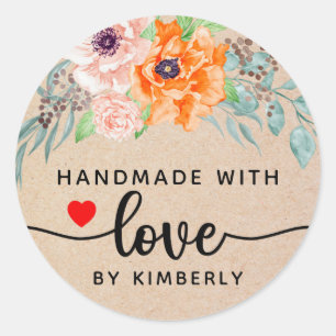 Poppy Flower's handgemaakt met Love Classic Round  Ronde Sticker