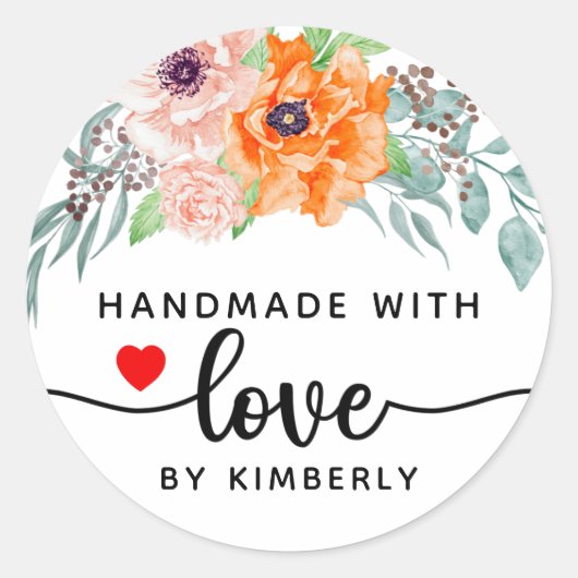 Poppy Flower's handgemaakt met Love Ronde Sticker (Voorkant)