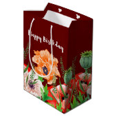 Poppy Flowers Happy Birthday Medium Cadeauzakje (Achterkant Gekanteld)