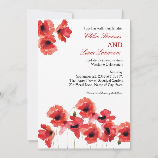 Poppy Flowers Huwelijksuitnodiging Kaart (Voorkant)