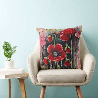 Poppy Flowers in Waterverf kussen