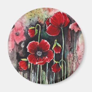 Poppy Flowers in Waterverf Magnet