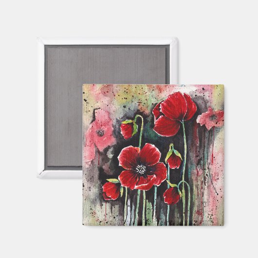Poppy Flowers in Waterverf Magnet (Voorkant / Achterkant)