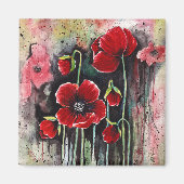 Poppy Flowers in Waterverf Magnet (Voorkant)