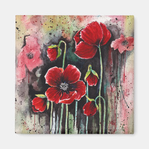 Poppy Flowers in Waterverf Magnet