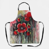 Poppy Flowers in Waterverf Schort (Voorkant)