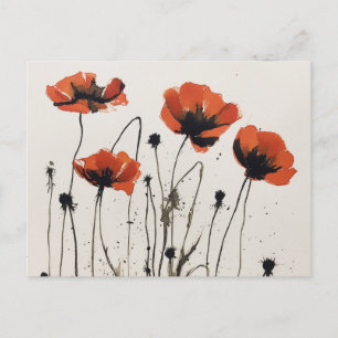 Poppy Flowers Ink Drawing Briefkaart