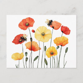 Poppy Flowers met Schattigee hommels Briefkaart