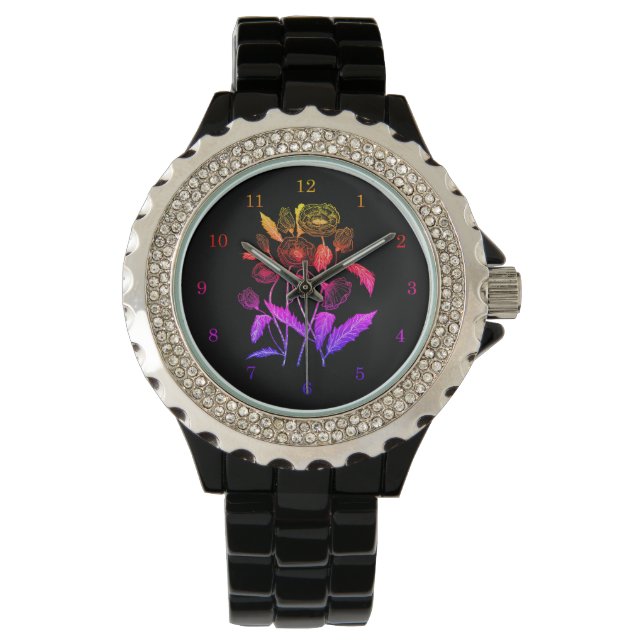 Poppy Flowers Modern Watch - Custom Color Horloge (Voorkant)