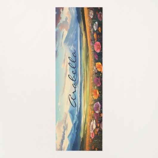 Poppy Flowers Mountains Natuur Illustratie Yogamat (Voorkant)