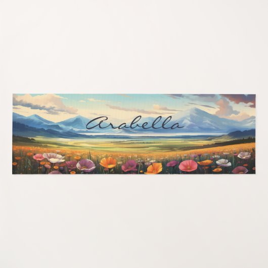Poppy Flowers Mountains Natuur Illustratie Yogamat (Voorkant (horizontaal))