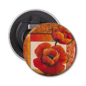 Poppy Flowers op Tan en Oranje achtergrond Button Flesopener (Voorkant)
