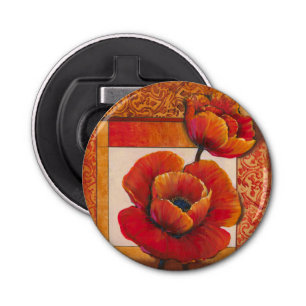 Poppy Flowers op Tan en Oranje achtergrond Button Flesopener
