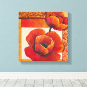 Poppy Flowers op Tan en Oranje achtergrond Canvas Afdruk (Insitu (Houten vloer))