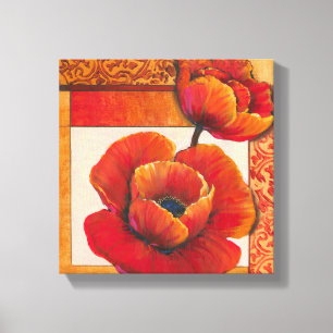 Poppy Flowers op Tan en Oranje achtergrond Canvas Afdruk