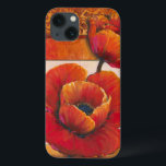 Poppy Flowers op Tan en Oranje achtergrond iPhone 13 Hoesje<br><div class="desc">Je kunt de textuur van de bladen bijna voelen op deze papaverbloemen die door Tim O'Toole zijn geschilderd. Ze mengen perfect met de bruine en oranje achtergrond,  waardoor een prachtig poëtisch beeld ontstaat. Koop het voor je thuis of geef het als cadeau!</div>