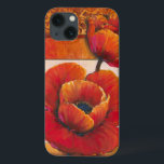 Poppy Flowers op Tan en Oranje achtergrond iPhone 13 Hoesje<br><div class="desc">Je kunt de textuur van de bladen bijna voelen op deze papaverbloemen die door Tim O'Toole zijn geschilderd. Ze mengen perfect met de bruine en oranje achtergrond,  waardoor een prachtig poëtisch beeld ontstaat. Koop het voor je thuis of geef het als cadeau!</div>