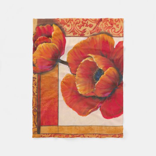 Poppy Flowers op Tan en Oranje achtergrond Fleece Deken (Voorkant)