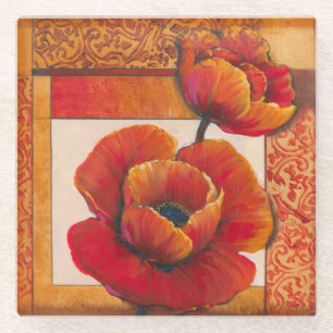 Poppy Flowers op Tan en Oranje achtergrond Glazen Onderzetter