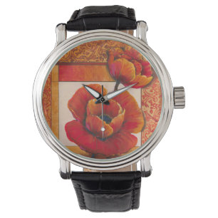 Poppy Flowers op Tan en Oranje achtergrond Horloge