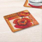 Poppy Flowers op Tan en Oranje achtergrond Kartonnen Onderzetters (Schuin)