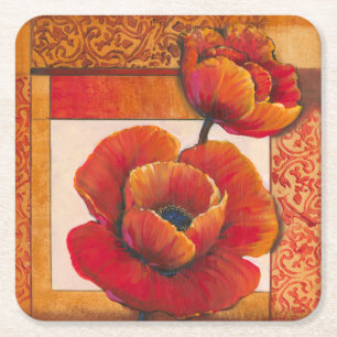 Poppy Flowers op Tan en Oranje achtergrond Kartonnen Onderzetters