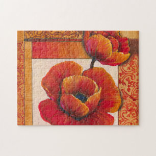 Poppy Flowers op Tan en Oranje achtergrond Legpuzzel