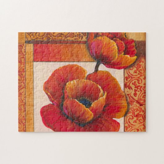 Poppy Flowers op Tan en Oranje achtergrond Legpuzzel (Horizontaal)
