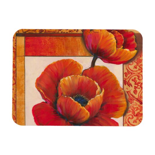 Poppy Flowers op Tan en Oranje achtergrond Magneet (Horizontaal)