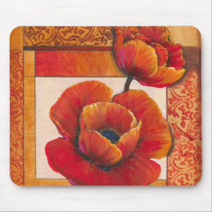 Poppy Flowers op Tan en Oranje achtergrond Muismat