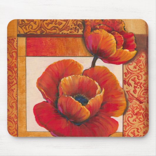 Poppy Flowers op Tan en Oranje achtergrond Muismat (Voorkant)