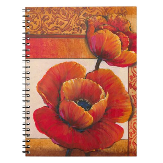 Poppy Flowers op Tan en Oranje achtergrond Notitieboek (Voorkant)