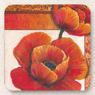 Poppy Flowers op Tan en Oranje achtergrond Onderzetter