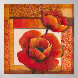 Poppy Flowers op Tan en Oranje achtergrond Poster