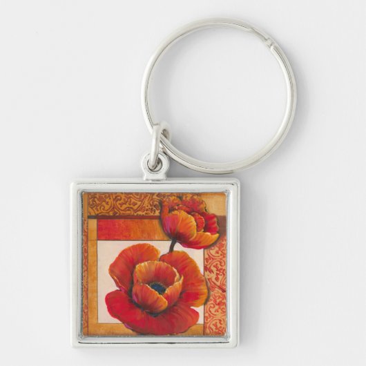 Poppy Flowers op Tan en Oranje achtergrond Sleutelhanger (Voorkant)